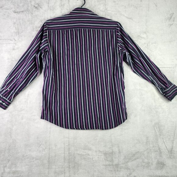 Mens J Ferrar Shirt Button Up Long Sleeve Black Pink Striped Large 16-16.5 - Picture 3 of 5